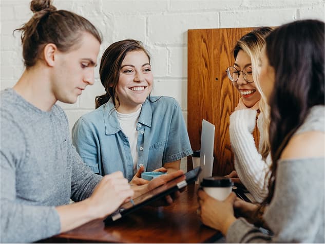 People talking and planning in restaurant