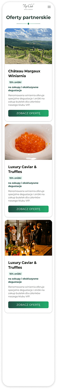 Screen shot of VIP Club demo page